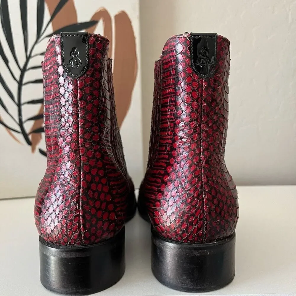 The Office of Angela Scott Mr Jagger Boots Leather Snakeskin Embossed Red Sz 37‎